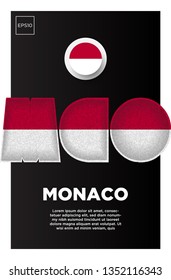 Illustration of Monaco flag made of three country abbreviations letter with grunge sponge effect.