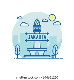 Illustration of Monas which is the landmark of Jakarta City, Indonesia