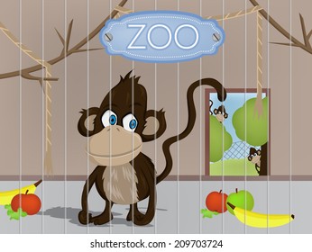 Illustration of moneky in zoo (vector)