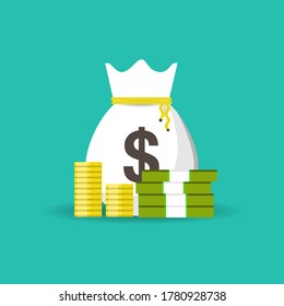 Illustration money bag design vector isolated on blue background