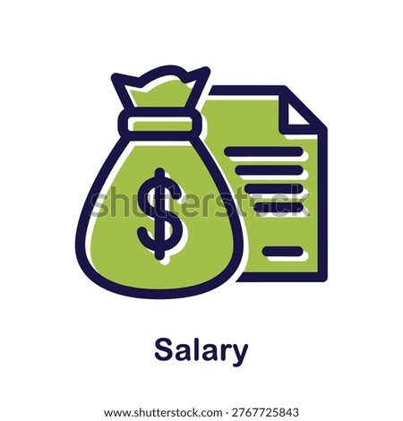 Illustration of a money bag and document representing salary, finance, and compensation concept