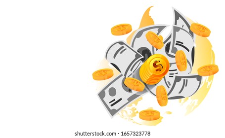 
illustration money banknote and coin   used to pay  worldwide  creative  Idea concept modern design  vector. 