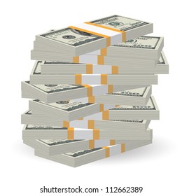 Illustration of money banknotes big stack over white background