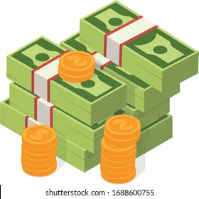 illustration of money bundles and coin stacks