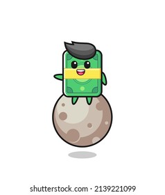 illustration of money cartoon sitting on the moon , cute style design for t shirt, sticker, logo element
