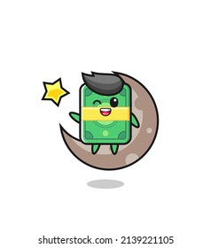 illustration of money cartoon sitting on the half moon , cute style design for t shirt, sticker, logo element