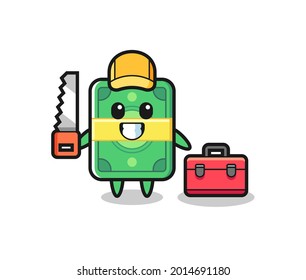 Illustration of money character as a woodworker , cute style design for t shirt, sticker, logo element