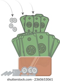 illustration of a lot of money going into the owner's wallet