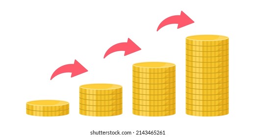 Ilustración del crecimiento del dinero. Ahorro de fondos. Gestión de activos, inversión, gestión de dinero. Flecha arriba.