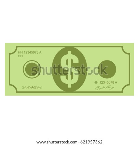 Illustration of money icons. Dollar currency banknote green. Dollars bill, money banknote. Vector dollar bill isolated on white background. Dollar currency banknote green. Flat illustration of money.