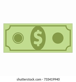 Illustration of money icons.  Dollars bill, money banknote. Vector dollar bill isolated on white background. Dollar currency banknote green. Flat illustration of money. Vector illustration.