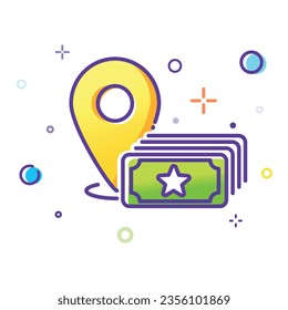 Illustration of money on the spot. Outline illustration in MBE style