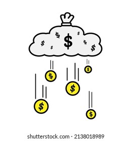 Illustration of money rain vector graphic in doodle style. Suitable for business content.