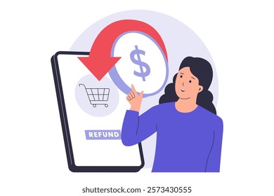 Illustration of money refund. Illustrations for websites, landing pages, mobile apps, posters and banners. Trendy flat vector illustrations