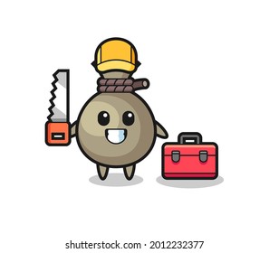 Illustration of money sack character as a woodworker , cute style design for t shirt, sticker, logo element