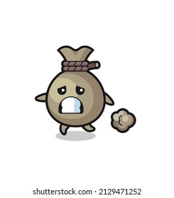 illustration of the money sack running in fear , cute style design for t shirt, sticker, logo element