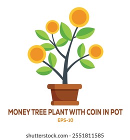 Illustration of Money tree plant with coin in pot on white