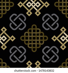 Illustration of mongolian traditional symbols, motifs and knots. Geometric pattern.