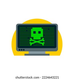 ilustración de un monitor con cráneo verde. ilustración vectorial de tema hacker.