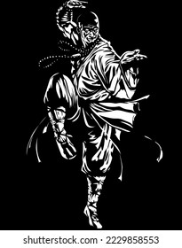 illustration of monk in kung fu pose