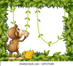 Illustration of a monkey with banana and the green frame