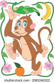 illustration of a monkey with a banana leaf