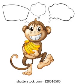 Illustration of a monkey with bananas on a white background