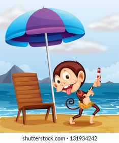 Illustration of a monkey at the beach