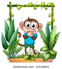 Illustration of a monkey with a blue shirt on a white background