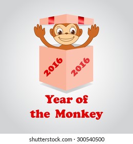 Illustration monkey in box. New Year. Year of the red apes.Chinese; monkey; Chinese; new year