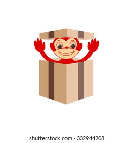 Illustration monkey in box. New Year. Year of the red apes.