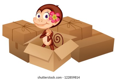 Illustration of a monkey and boxes on a white background