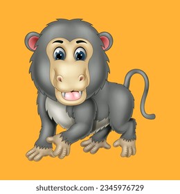 illustration of monkey cartoon posing, vector isolated