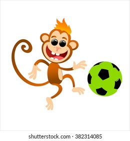 Illustration monkey. Cheerful monkey playing with a ball
