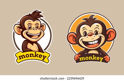 illustration of monkey chimpanzee  character logo mascot design in cartoon vector flat color style for business branding