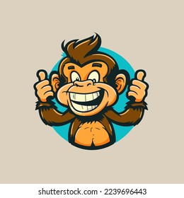 illustration of monkey chimpanzee  character logo mascot design in cartoon vector flat color style for business branding