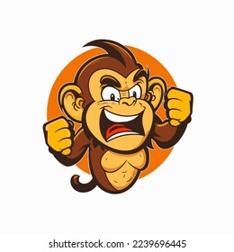 illustration of monkey chimpanzee  character logo mascot design in cartoon vector flat color style for business branding