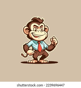 illustration of monkey chimpanzee  character logo mascot design in cartoon vector flat color style for business branding