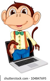 Illustration of a monkey coming out of a notebook