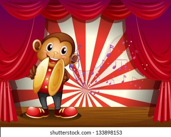 Illustration of a monkey with cymbals and musical notes at the stage
