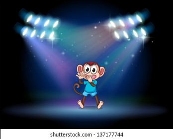 Illustration of a monkey dancing at the stage with spotlights