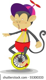 Ilustración de un mono haciendo ciclismo sobre fondo blanco