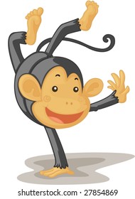 Illustration of a monkey doing hand stands