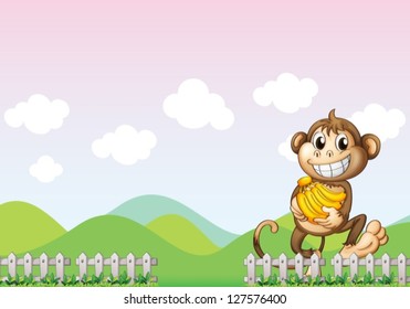 Ilustración de un mono en la granja