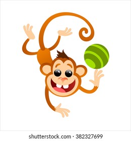 Illustration monkey. Funny monkey standing on one hand