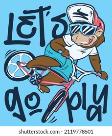 Illustration of monkey with glasses riding a bicycle