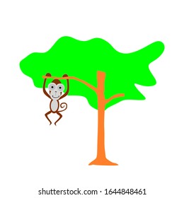 
Illustration of a monkey hanging on a tree branch.