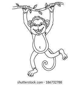 Illustration of a monkey hanging on a vine ,coloring book