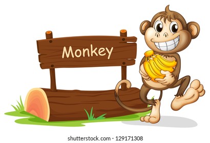 Illustration of a monkey holding bananas on a white background