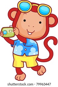 Illustration of a Monkey Holding a Camera